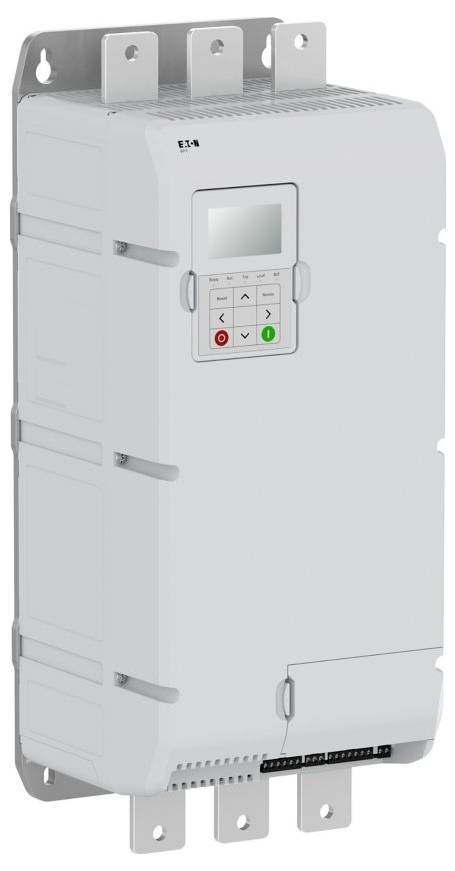 Przemysłowa jednostka sterująca zamontowana pionowo na ścianie, wyposażona w wyświetlacz cyfrowy oraz klawiaturę z zielonymi i czerwonymi przyciskami.