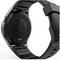 Czarny smartwatch przedstawiający widok tylny z czujnikami, odznaczający się eleganckiej stylistyce i paskiem.