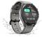 Smartwatch wyświetlający czas, tętno 145 uderzeń na minutę, dystans 3 km i 150 spalonych kalorii. Plamy wody podkreślają jego wodoodporność.