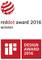 Logo „Zwycięzcy Red Dot Award 2016" oraz „iF Design Award 2016" są wyświetlane, wskazując na uznanie w dziedzinie doskonałości projektowej.