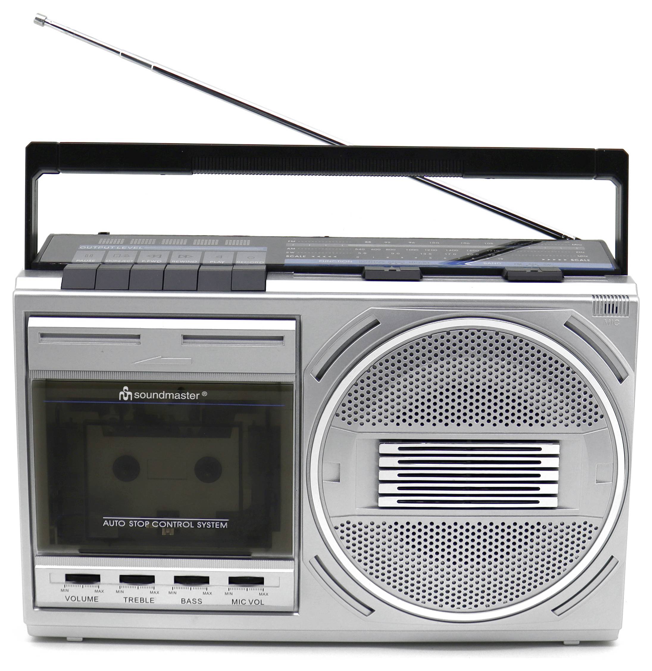 Касетний радіопрогравач Soundmaster FM, середні хвилі (MF), чорний, сріблястий