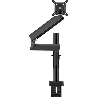 Regulowane ramię monitora do biurek, wyposażone w obrotowy uchwyt i zacisk bazowy, umożliwiające regulację wysokości i kąta nachylenia, idealne do ergonomicznych stanowisk pracy.