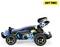 Samochodzik 'Speed Bug' w niebiesko-żółtym designie, wyposażony w miękkie opony i numer 5 na tylnym skrzydle.