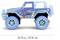Miniaturowy model Jeep z graficzną postacią Stitcha w kolorze niebieskim na boku. Posiada duże niebieskie koła i mierzy 10,75 cala lub 27,31 cm długości.