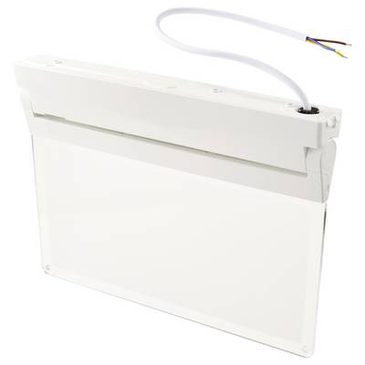 Biały prostokątny panel oświetleniowy LED z oddzieloną przewodem elektrycznym wyciągającym się z prawego górnego rogu, przeznaczony do zainstalowania w sufitach.