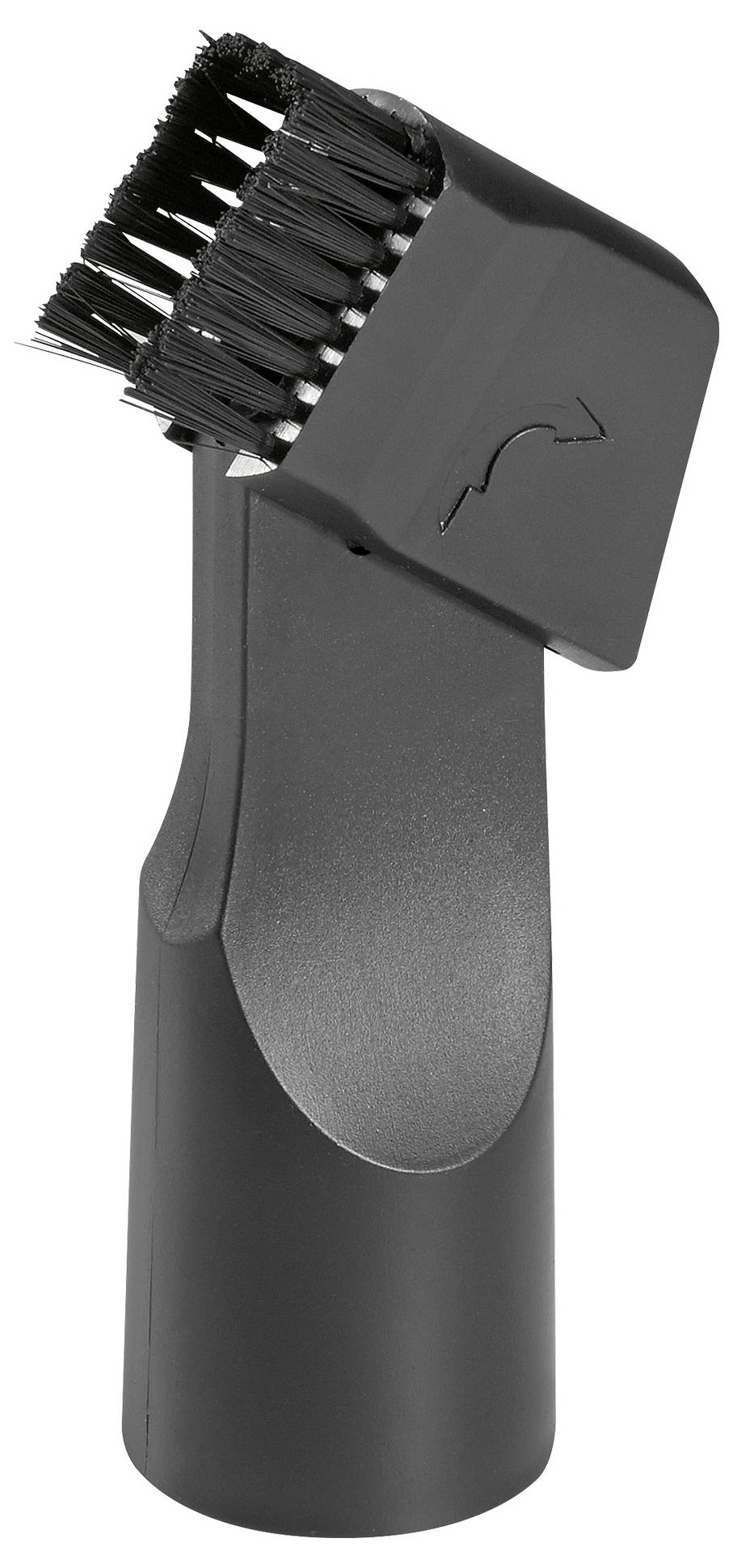 Czarna plastikowa szczoteczka czyszcząca z ukośnymi włoskami, przeznaczona do konserwacji urządzeń elektronicznych.