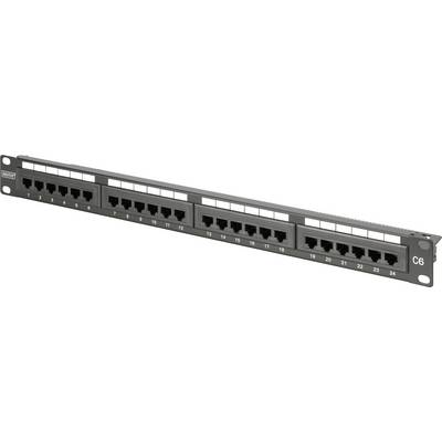 Panel krosowy Ethernet 24-portowy z numerami oznaczającymi każdy port, używany do organizacji okablowania sieciowego w serwerowni lub pomieszczeniu komunikacyjnym.