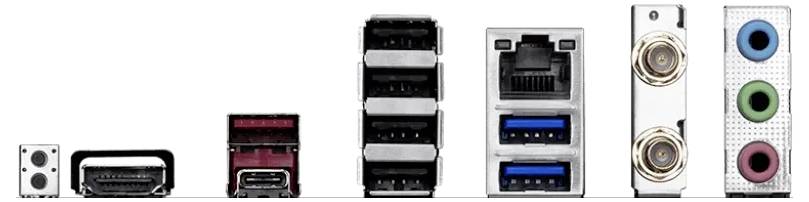 Różne porty komputerowe: USB, HDMI, Ethernet, wejście/wyjście audio. Każdy port obsługuje różne opcje łączności.