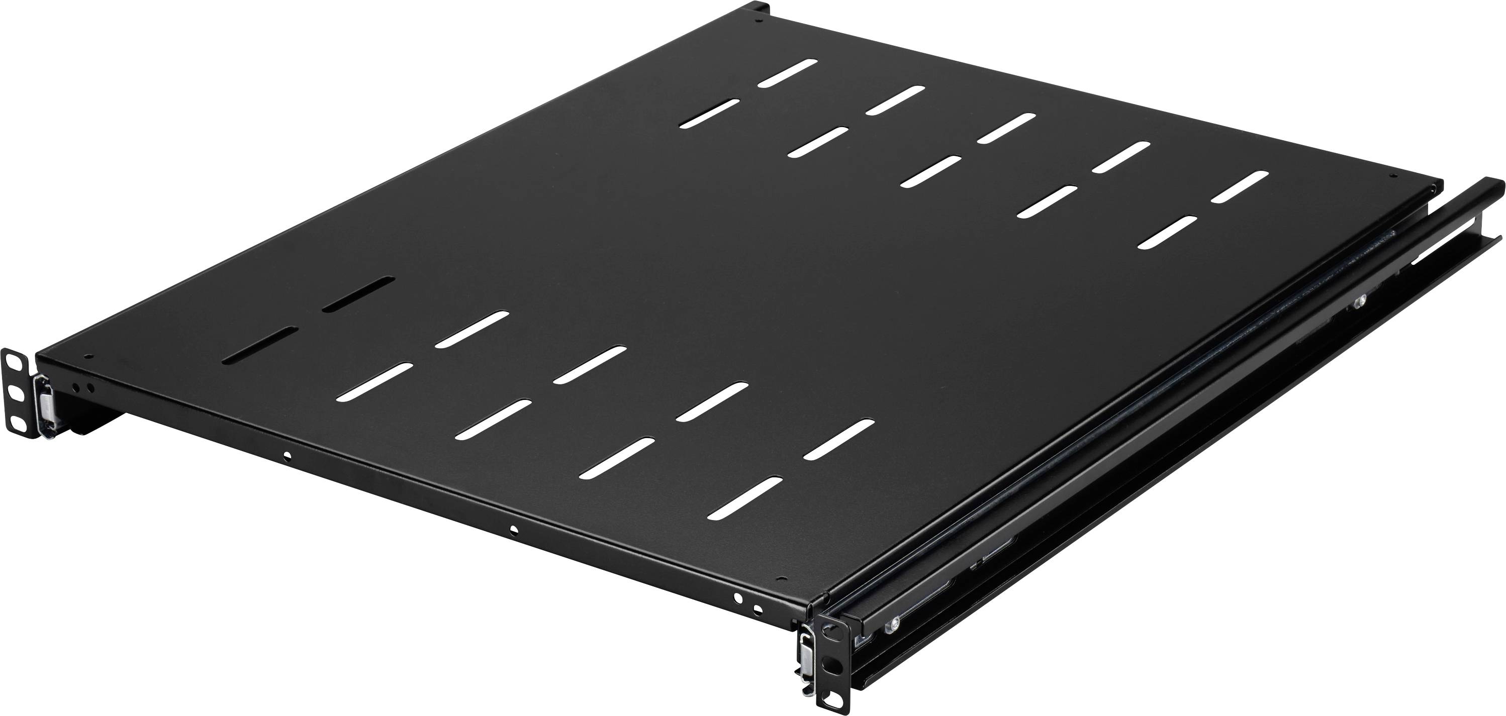 Полка для устройств Renkforce RF-7112942, 19 дюймов, 1U, выдвижная. Подходит для шкафов глубиной от 500 мм, черная.