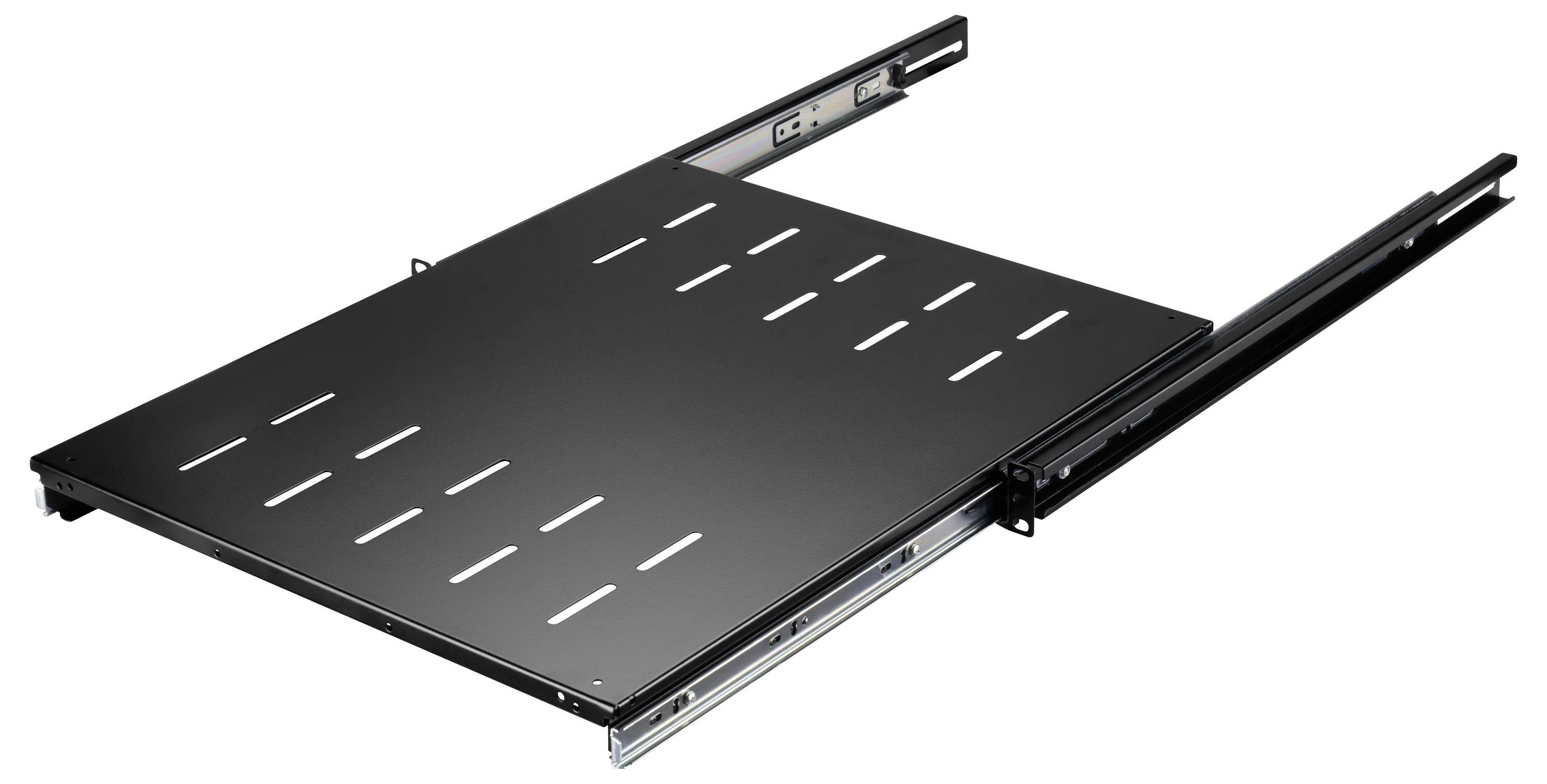 Полка для устройств Renkforce RF-7112942, 19 дюймов, 1U, выдвижная. Подходит для шкафов глубиной от 500 мм, черная.