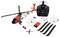 Zestaw zdalnie sterowanego helikoptera w kolorach czerwonym i białym zawiera nadajnik, baterię, ładowarkę, dodatkowe śmigła i małe akcesoria.