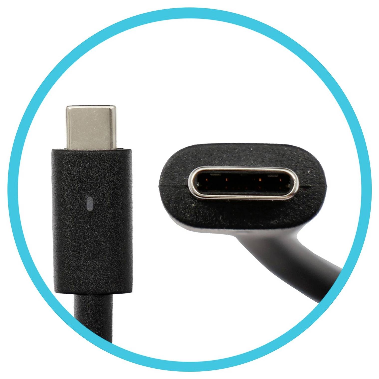 Złącze kabla USB-C pokazane w widoku zbliżonym, prezentujące odwracalną konstrukcję oraz smukły, owalny kształt.