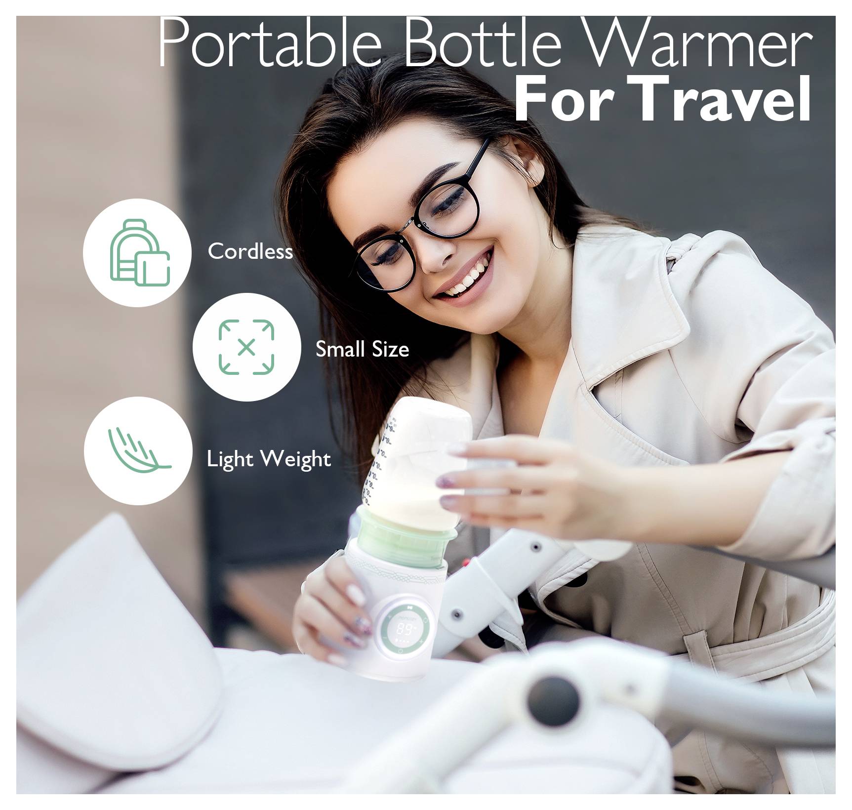 Підігрівач для пляшечок для молока momcozy зелений, прозорий, білий