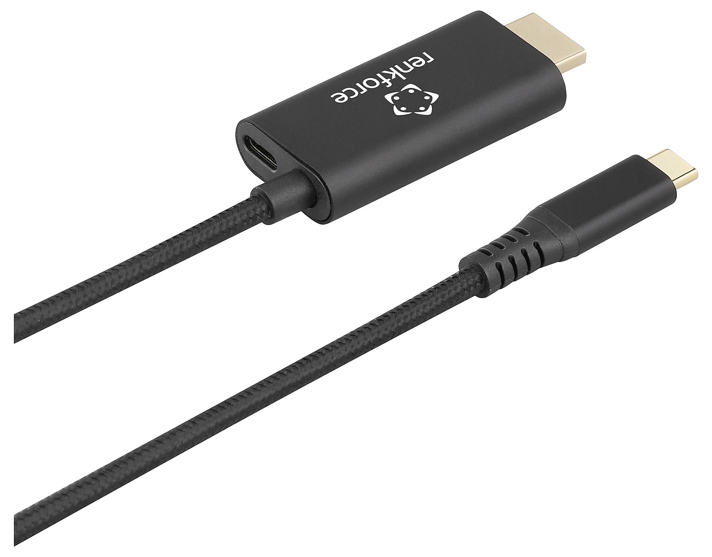 Кабель для дисплея USB-C® Renkforce USB-C® HDMI с портом PD, бизнес-версия, PD 100 Вт, 4K 60 Гц, длина 1 м RF-7116128, USB-C® — HD