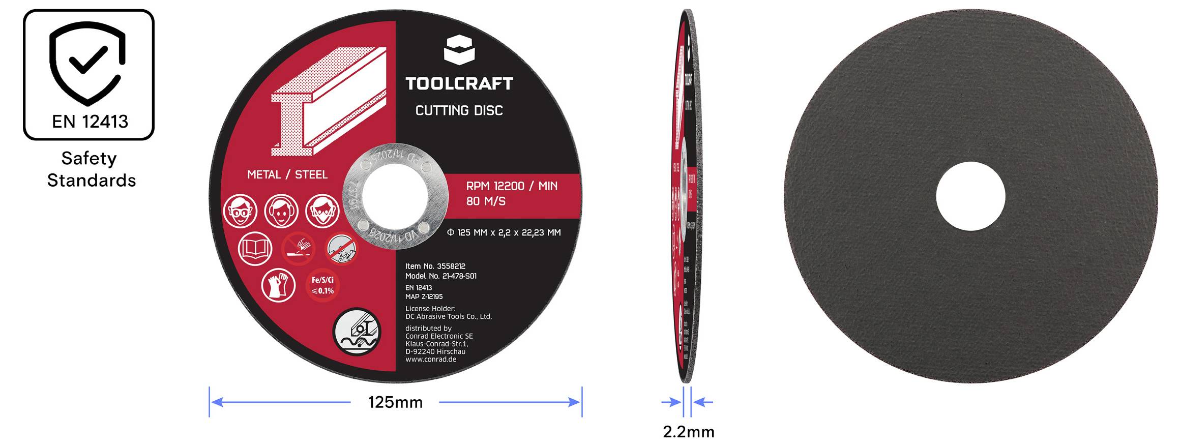 Набор отрезных дисков TOOLCRAFT TO-10674636 125 мм, 10 шт.