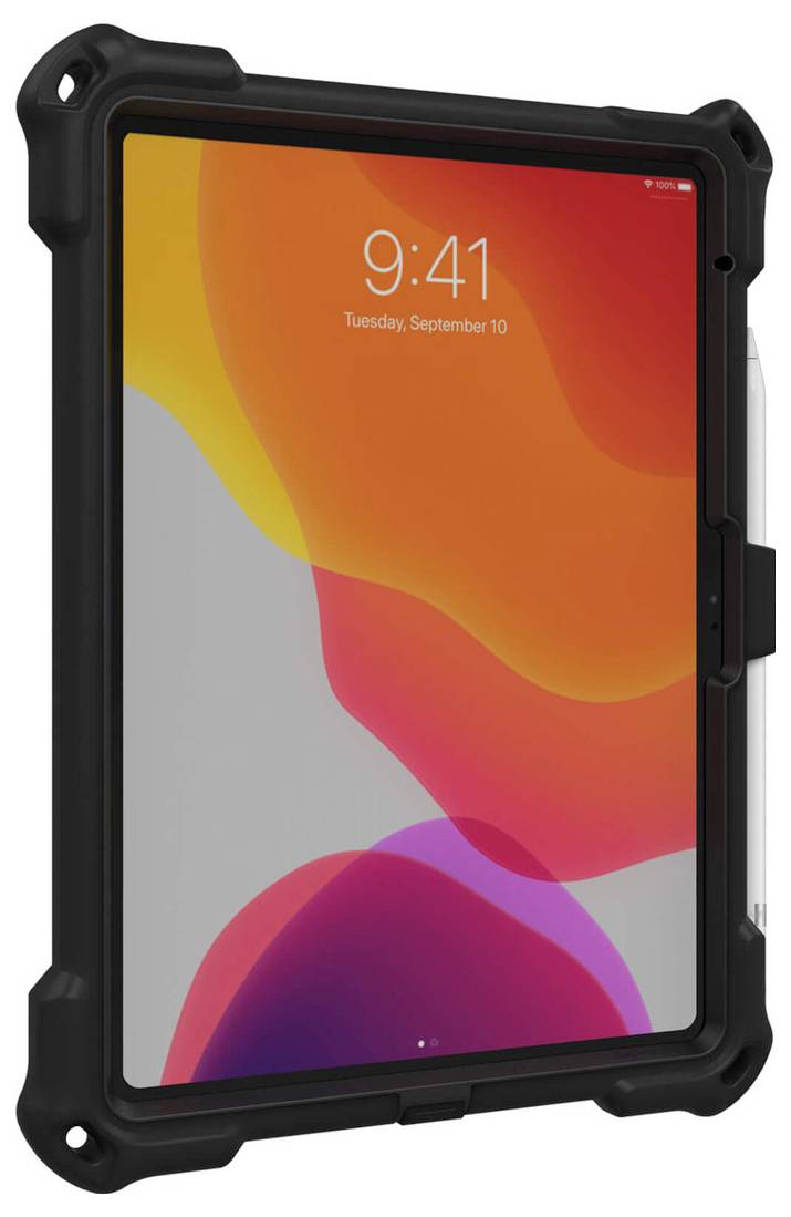 Tablet w wytrzymałej czarnej obudowie wyświetla ekran główny z godziną '9:41' i datą 'Wtorek, 10 września'.