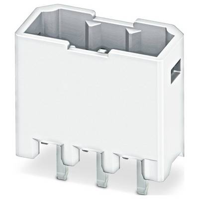 Biały złącznik elektryczny z trzema metalowymi bolcami wysuwającymi się z kwadratowej obudowy plastikowej, używany w aplikacjach instalacyjnych.