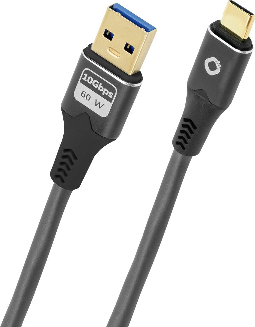 USB-кабель Oehlbach USB 3.2 Gen1 USB-C® чоловічий роз'єм, USB-A чоловічий роз'єм 3 м антрацитовий з позолоченими контактами D1C937