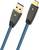 Niebieski kabel z wtyczkami USB-A i USB-C, wyposażony w złocone końcówki i sześciokątny wzór, oznaczony napisem '60W' wskazującym na pojemność mocy.