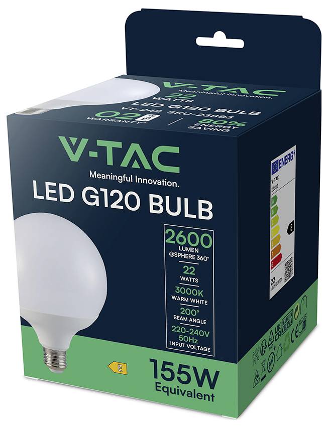 Светодиодная лампа V-TAC 23883 E-27 22 Вт = 155 Вт 2600 лм, теплый белый свет, 1 шт.