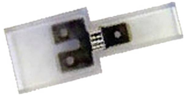 Mały, prostokątny czujnik elektroniczny z metalowymi stykami, przeznaczony do wykrywania sygnałów fizycznych lub chemicznych.