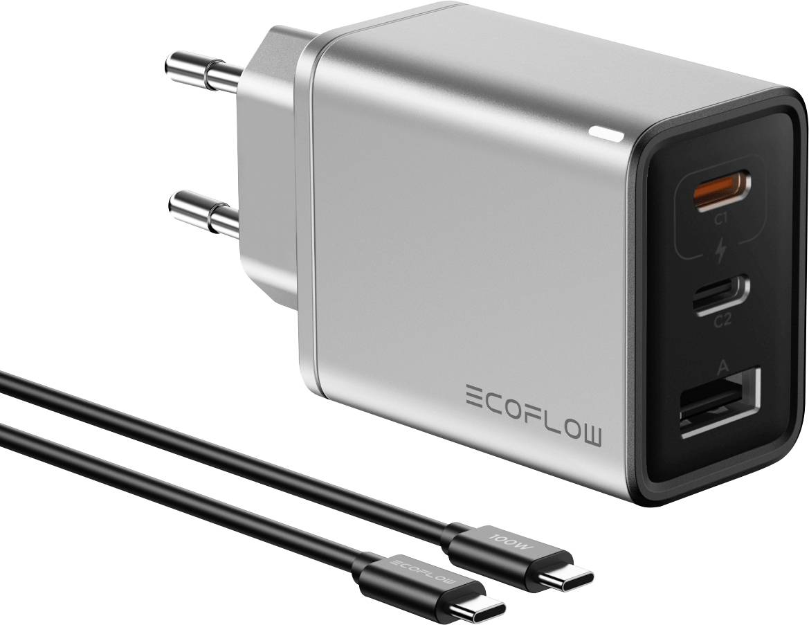 ECOFLOW RAPID Ładowarka USB 65 W USB-C, USB-A Fast Charge srebrny dom Szybka ładowarka, GaN