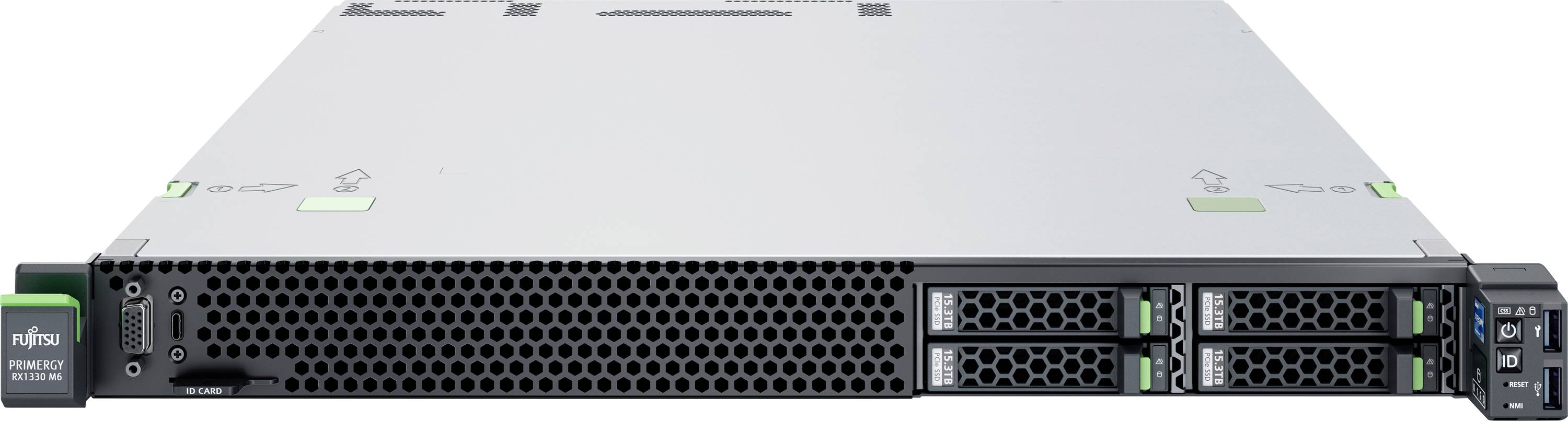 Serwer sieciowy z eleganckim metalicznym designem i wieloma wnękami na dyski z przodu, używany do zarządzania danymi w konfiguracji technologicznej.