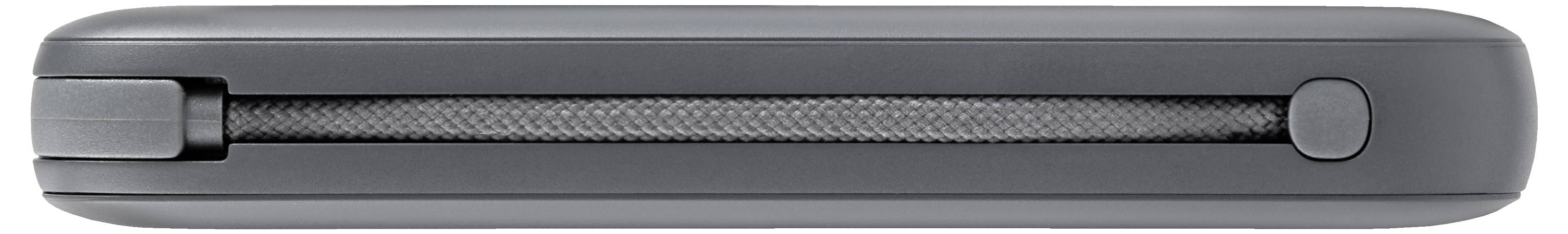 Zamknięty czarny scyzoryk składany pokazany z profilu bocznego z widocznym fakturowanym uchwytem i wysunięcym się klipsem na jednym końcu.