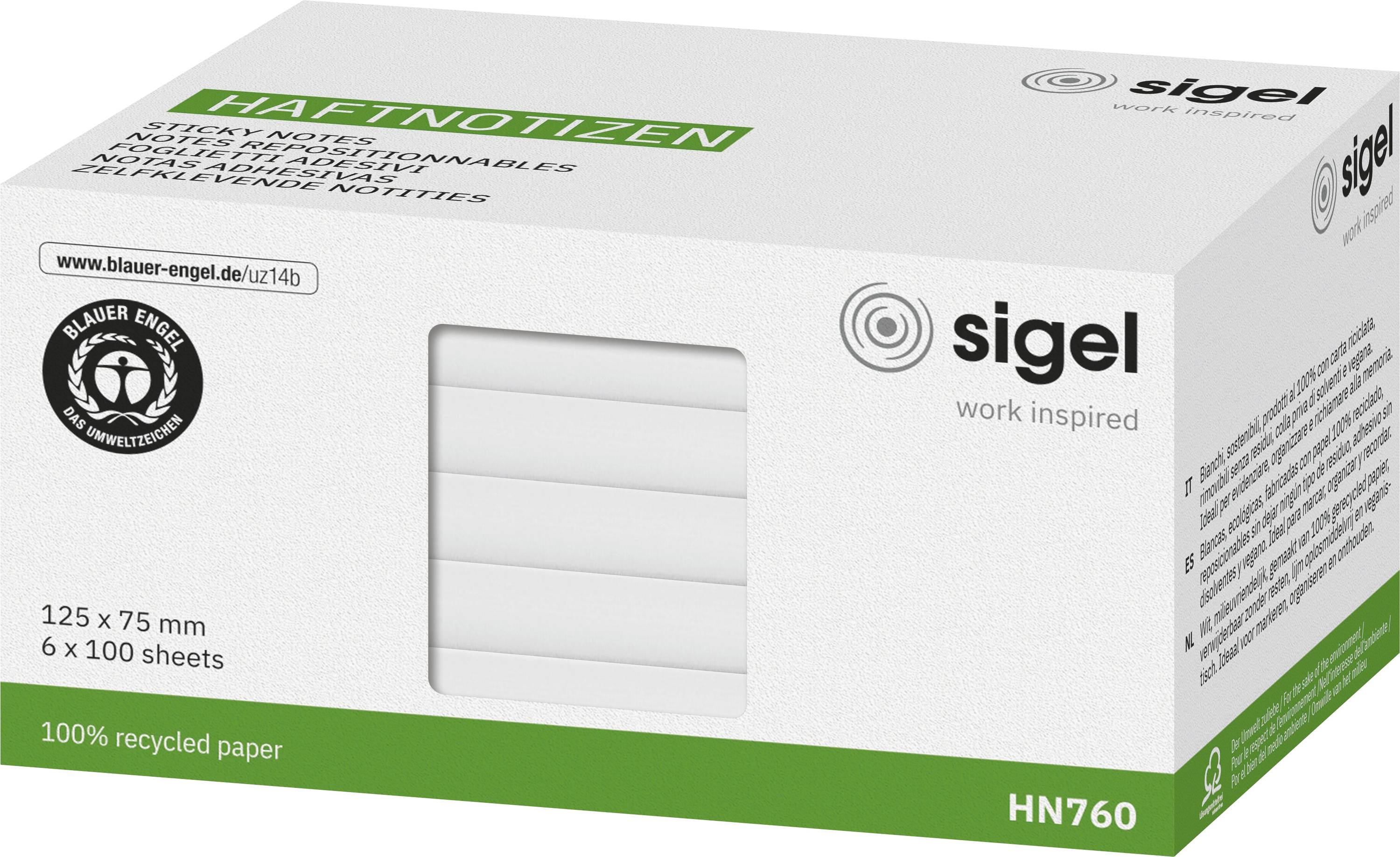 Самоклеючий бланк Sigel HN760 125 мм x 75 мм 600 аркушів