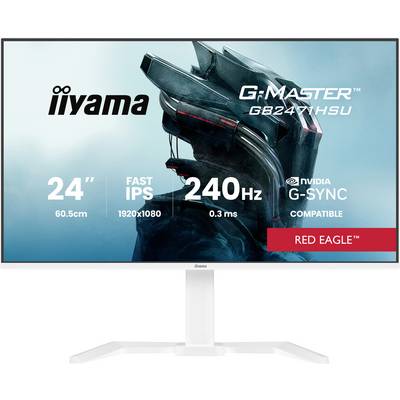 Monitor do gier 'Iiyama G-Master GB247HHSU'. Cechy: wyświetlacz 24 cali, szybka technologia IPS, rozdzielczość 1920x1080, częstotliwość odświeżania 240Hz, czas odpowiedzi 0,3ms, kompatybilny z NVIDIA G-SYNC, seria Red Eagle.
