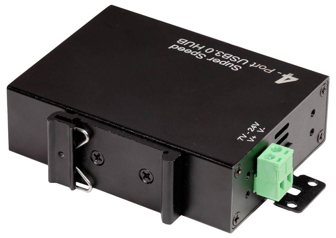 USB-хаб LogiLink UA0443, 4 порти USB-A USB 3.0 5 Гбіт/с для промислового використання, металевий корпус, настінне кріплення, чорни