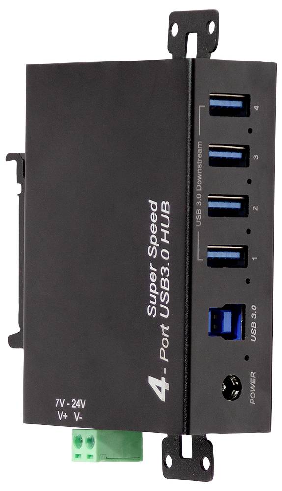 USB-хаб LogiLink UA0443, 4 порти USB-A USB 3.0 5 Гбіт/с для промислового використання, металевий корпус, настінне кріплення, чорни