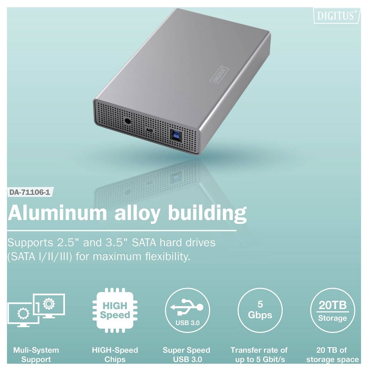 Digitus DA-71106-1 Корпус для диска SATA 2,5 дюйма, 3,5 дюйма USB, USB-C®, USB-C® USB 2.0, USB-C® (USB 3.1 Gen 1), USB-C® (USB 3.2
