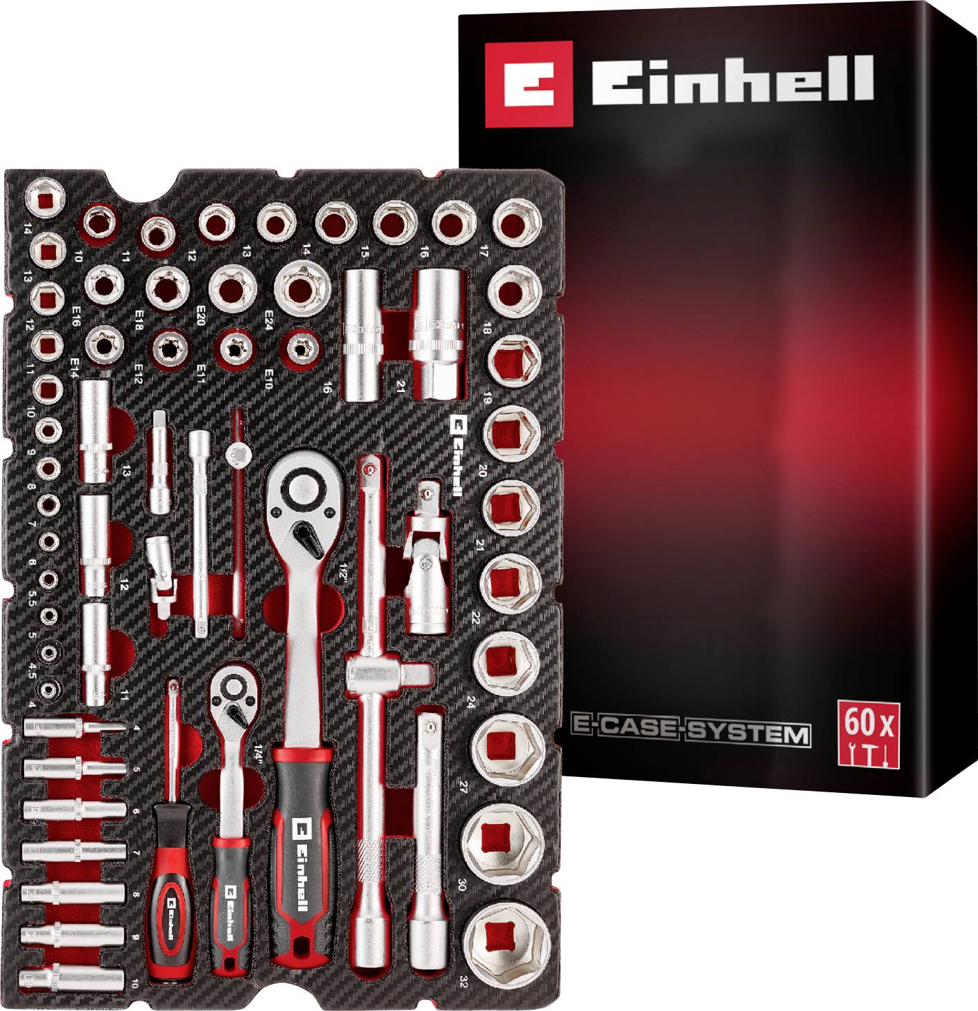 Вставка Einhell Stecknuss & Ratschen-Set 60-tlg. Einleger Pad 370520