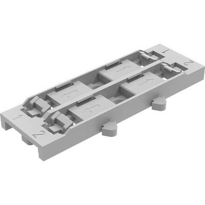 Techniczny diagram 3D prostokątnego formy lub uchwytu z dwoma ponumerowanymi końcami, wewnętrznymi blokami poślizgowymi i centralnymi kanałami widzianymi w perspektywie.