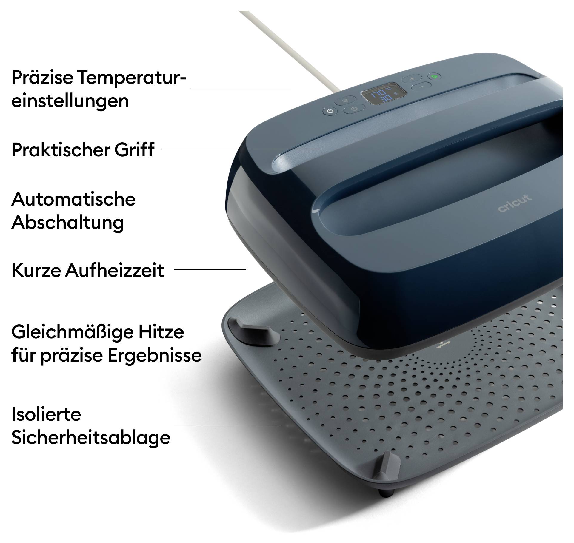 Urządzenie grzewcze z cyfrowym wyświetlaczem i wieloma funkcjami: Precyzyjne ustawienia temperatury, automatyczne wyłączanie, równomierna dystrybucja ciepła.
