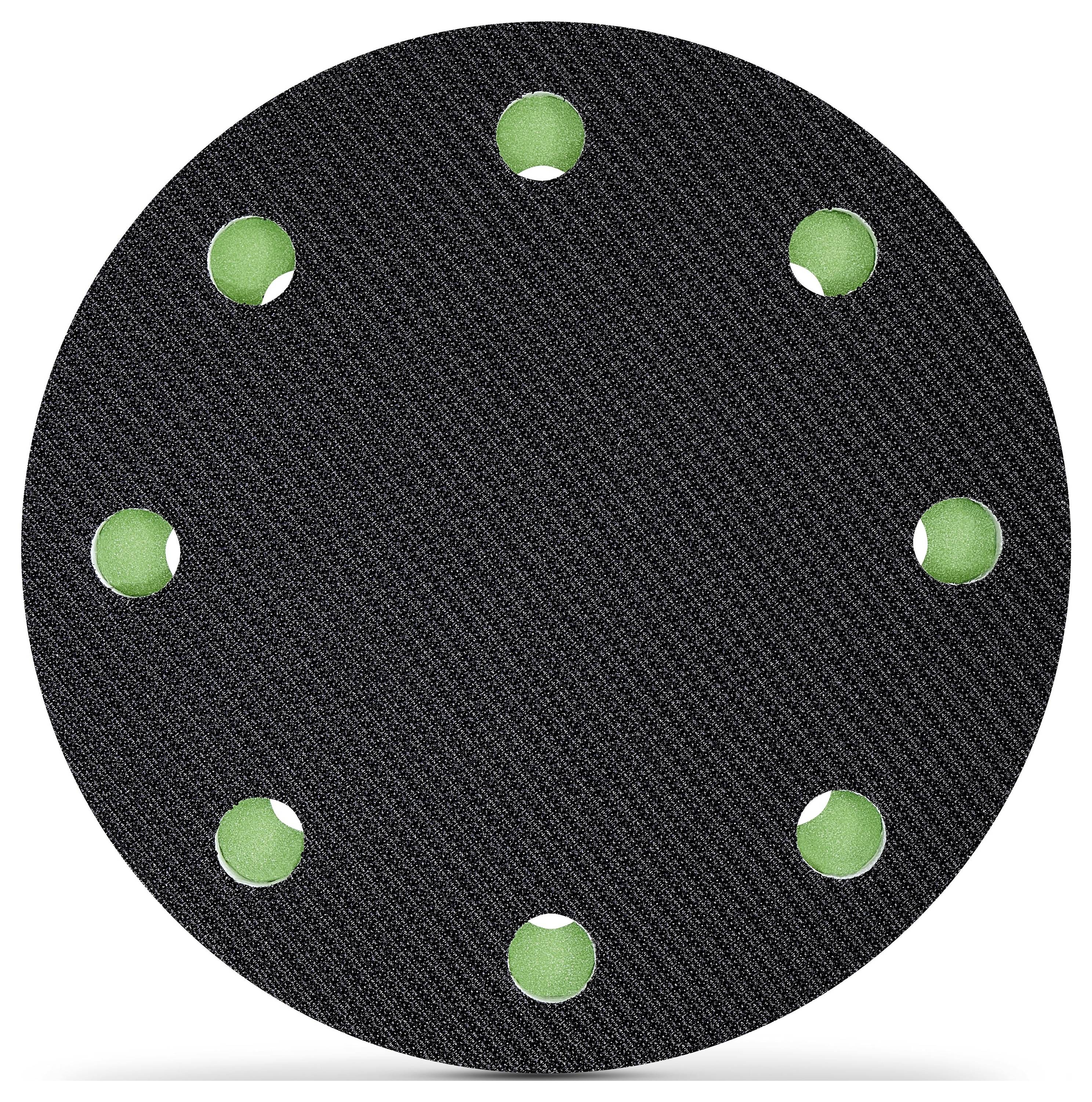 Czarna tarcza ścierna z ośmioma równomiernie rozmieszczonymi zielonymi otworami.