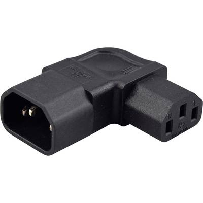 Czarny adapter prądu IEC pod kątem prostym z wtyczkami męskimi i żeńskimi