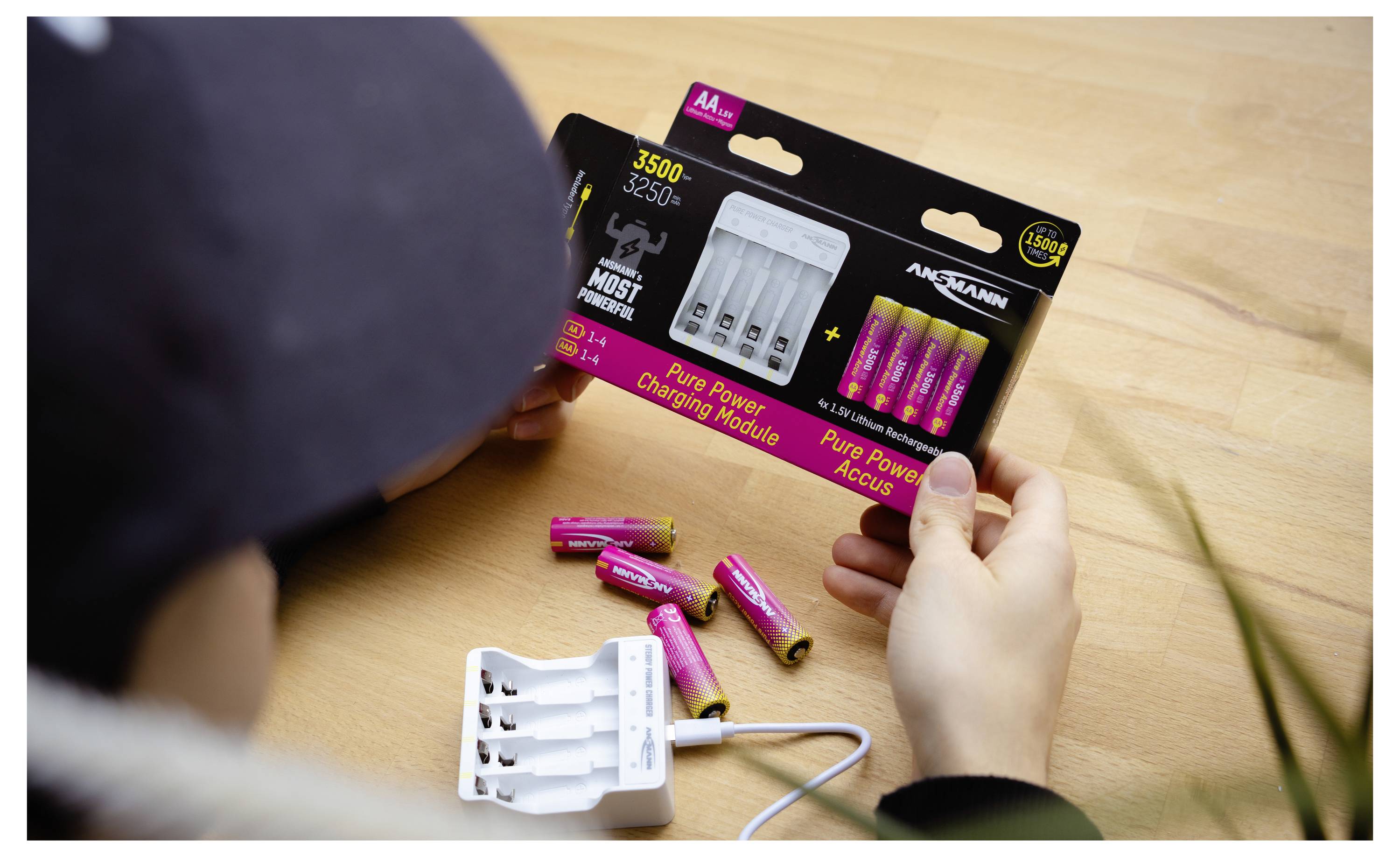 Akumulator AA/R06 Ansmann Pure Power Set 4× Mignon AA Akkus und Lademodul 1001-0183, NiMH, 3250 mAh, 1.5 V, 1 szt.-8