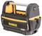 Czarna i żółta torba narzędziowa z aluminiowym uchwytem, wieloma przegródkami i zewnętrznymi kieszeniami, z logo „DEWALT" na przedzie.