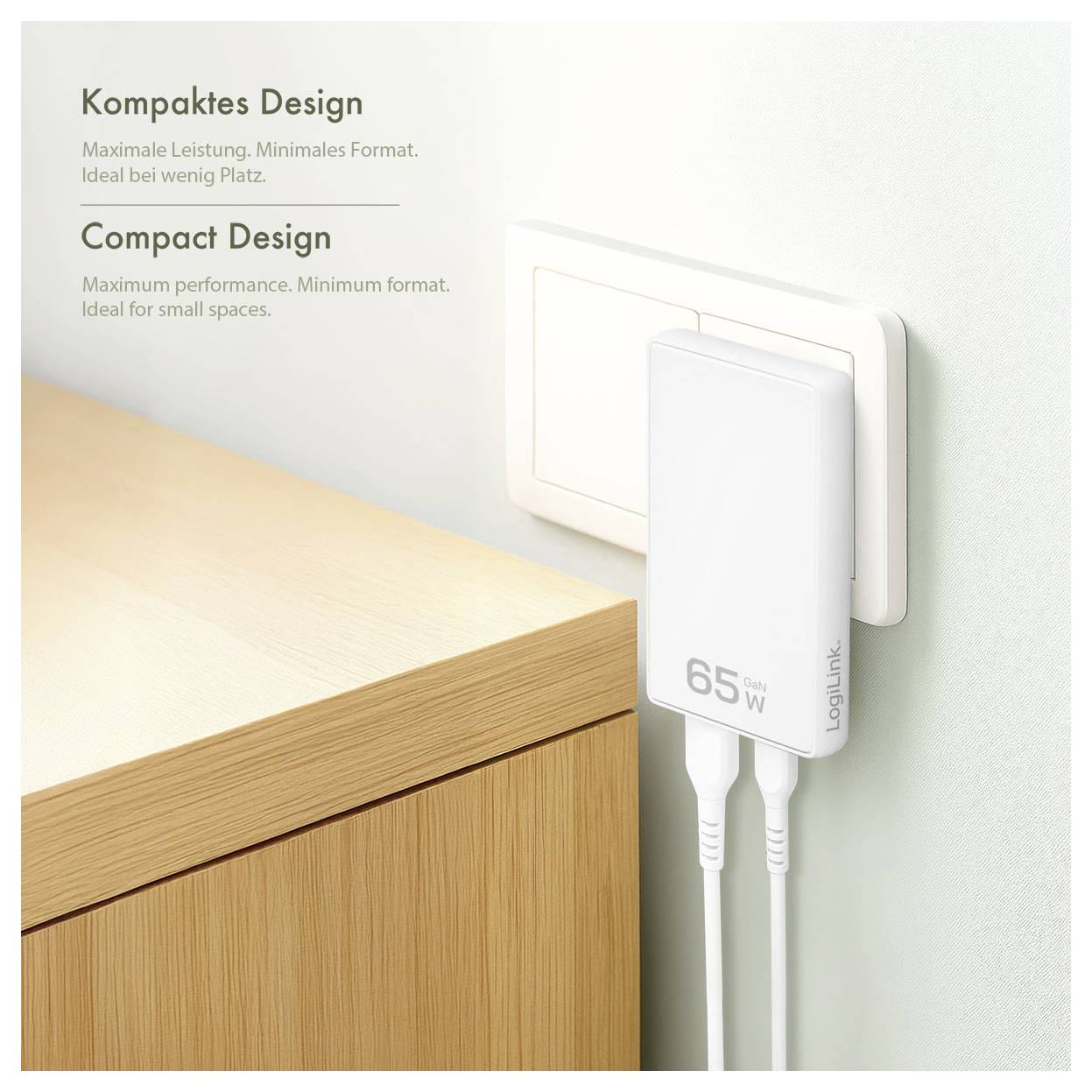 Зарядное устройство LogiLink PA0368 USB Type-A, разъем USB-C, быстрая зарядка 4.0, Power Delivery 3.0, White House, розетка.