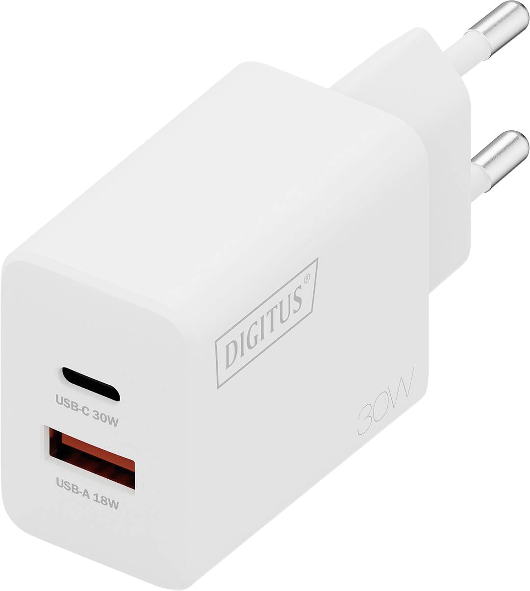 Зарядний пристрій Digitus DA-10301 USB 30 Вт 1x USB-A, 1x USB-C® білий