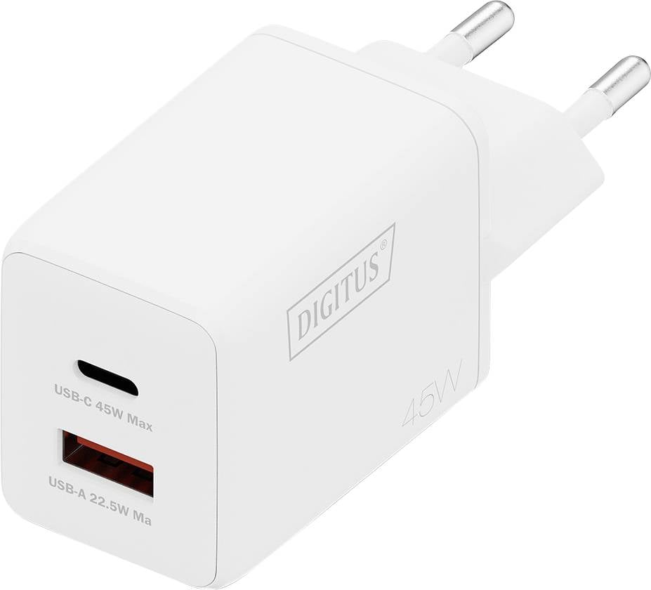 Зарядний пристрій Digitus DA-10302 USB 45 Вт 1x USB-A, 1x USB-C® Білий