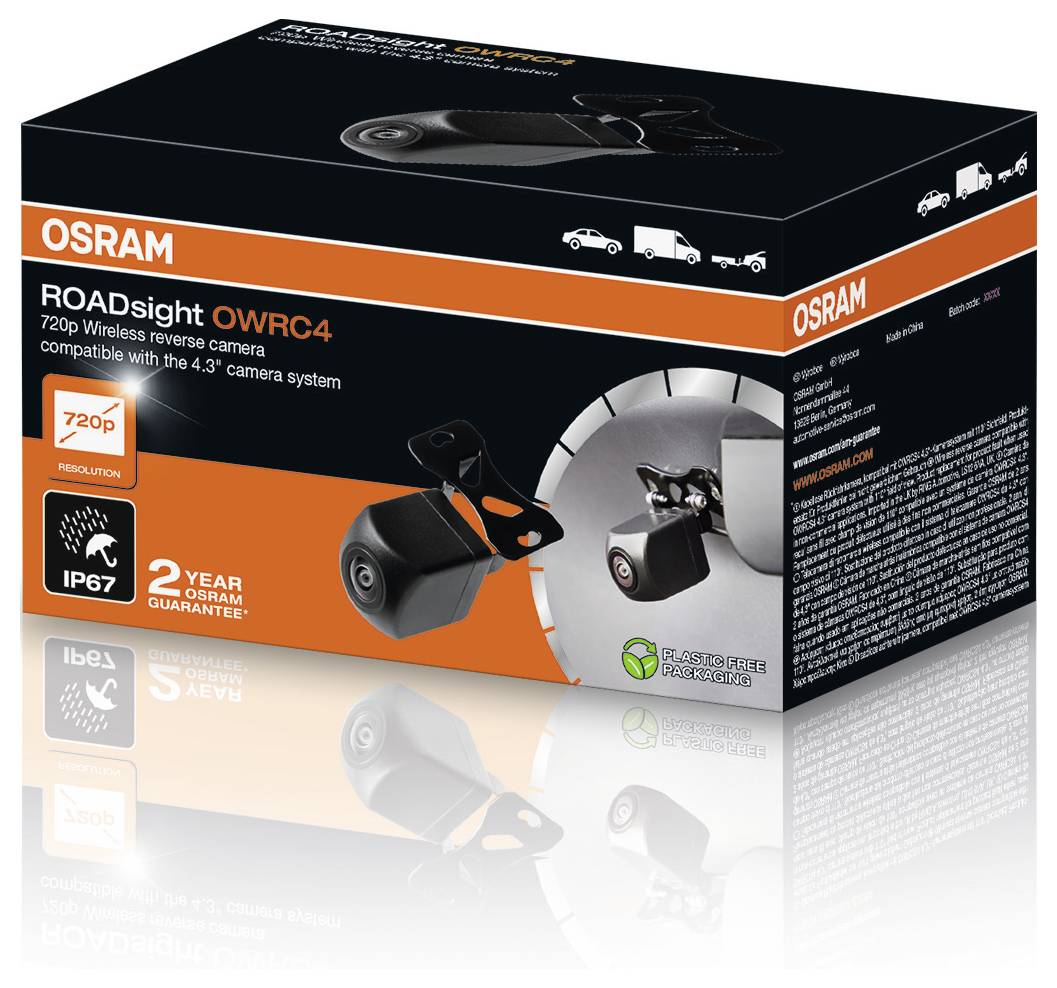 OSRAM ROADsight OWRC4: kamera cofahu bezprzewodowa 720p, kompatybilna z systemem 4,3", 2-letnia gwarancja, klasa IP67, szybka instalacja.