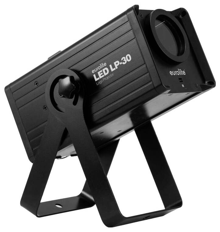 Czarna lampa sceniczna Eurolite LED LP-30 z regulowanym statywem, używana do efektów oświetleniowych na imprezach lub w spektaklach.
