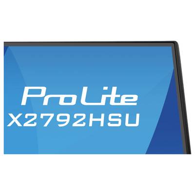 Niebieski ekran monitora wyświetlający tekst „ProLite X2792HSU" białymi literami, częściowo pokazujący górny róg ekranu.