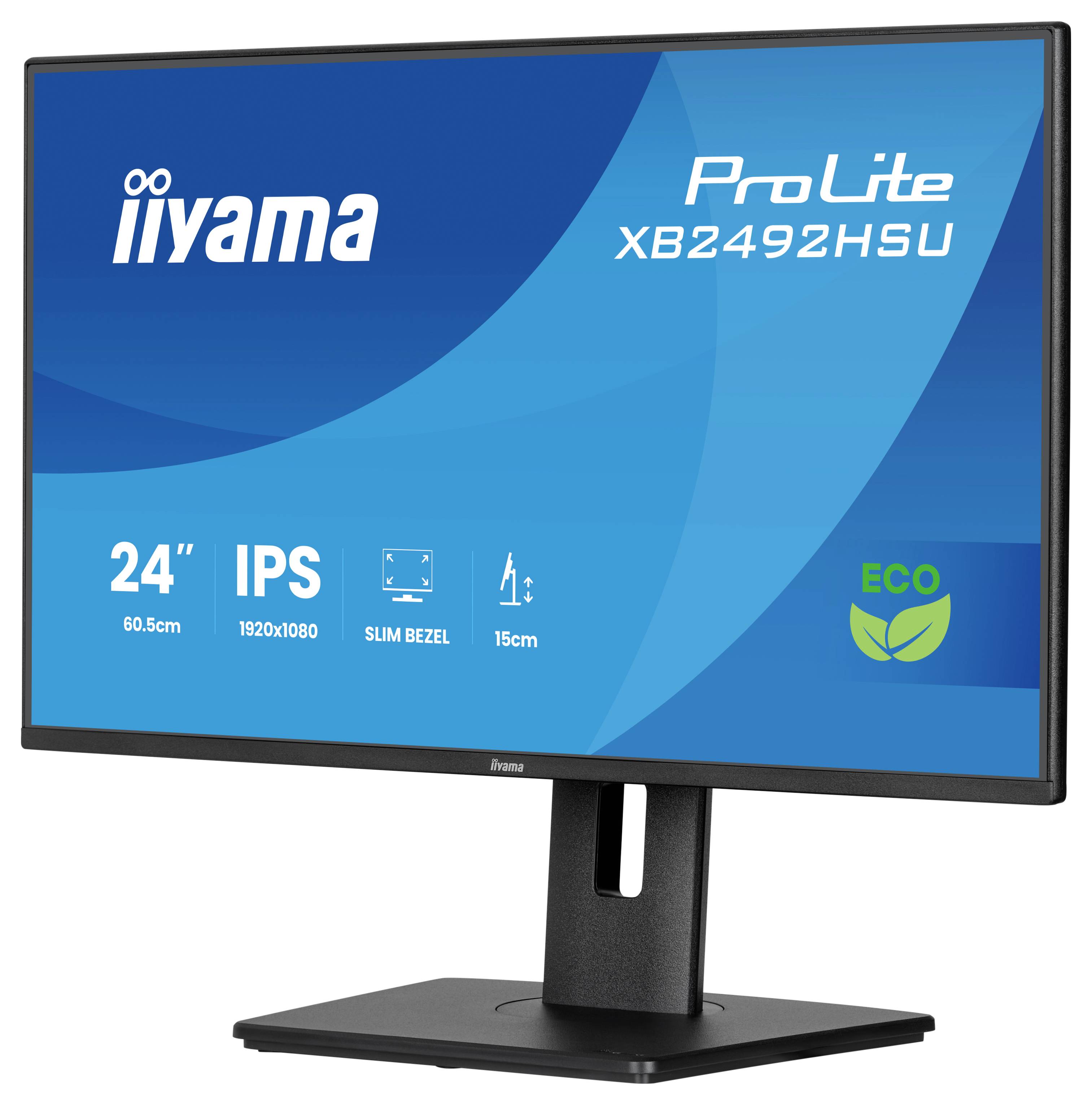 Monitor wyświetlający markę i model ProLite XB2492HSU, 24-calowy, IPS, rozdzielczość 1920x1080, cienka ramka, funkcje ECO, logo iiyama.