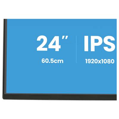 Krawędź ekranu pokazująca tekst: '24", 60,5cm, IPS, 1920x1080' na niebieskim tle, wskazujący rozmiar monitora i specyfikacje.