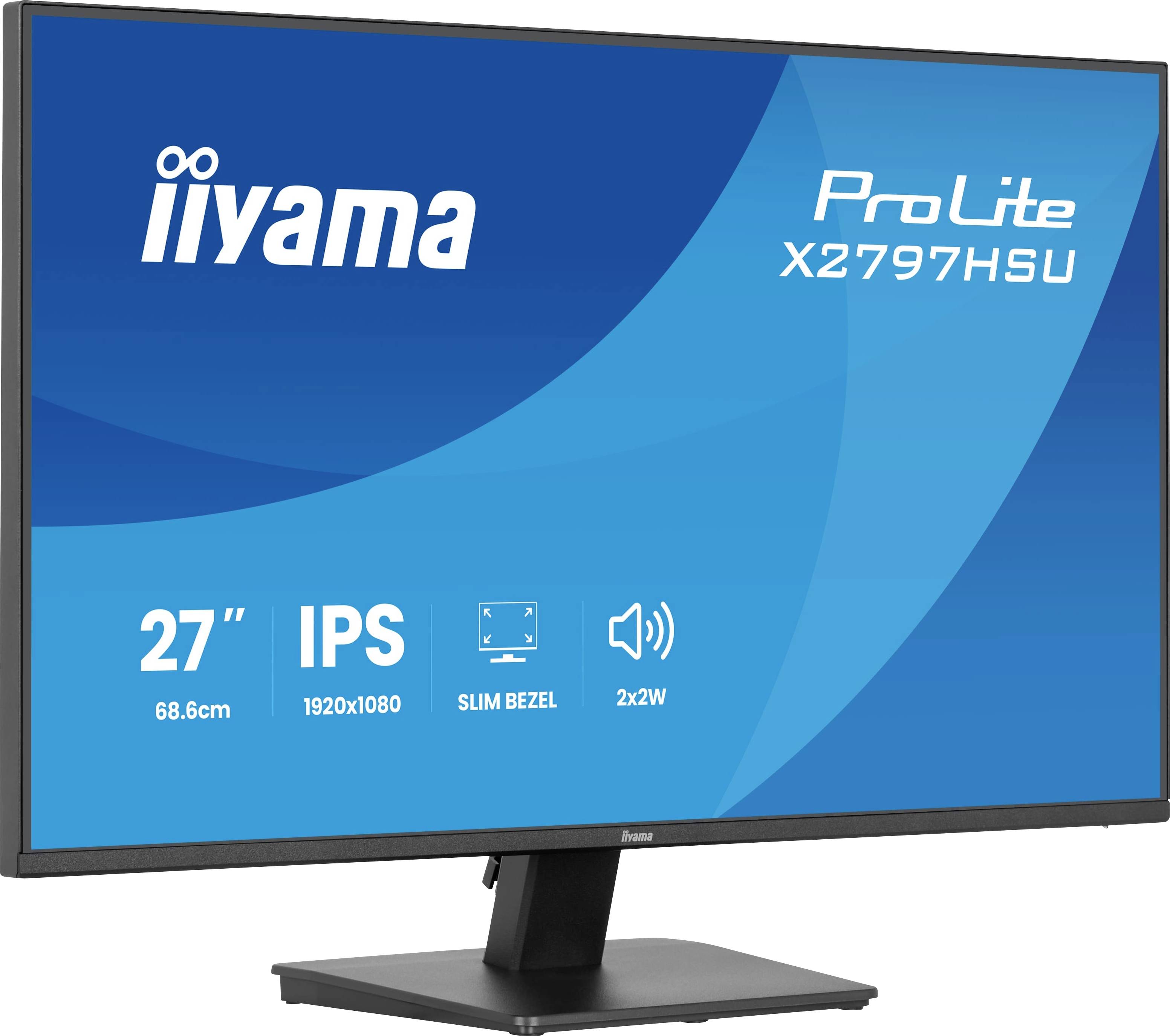 Monitor komputerowy z tekstem 'ProLite X2797HSU', '27"', 'IPS', '1920x1080', z wąskimi ramkami i zintegrowanymi głośnikami.