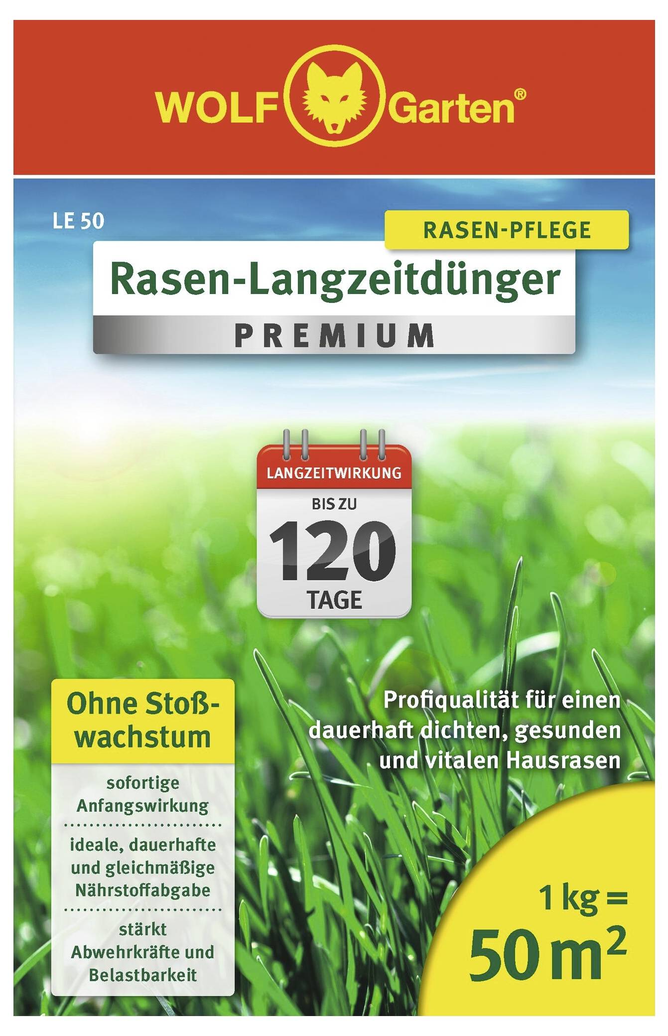 WOLF-Garten 3830010-MT WOLF-Garten - Преміальне добриво для газону з тривалим ефектом, 120 днів LE 50 1 шт.
